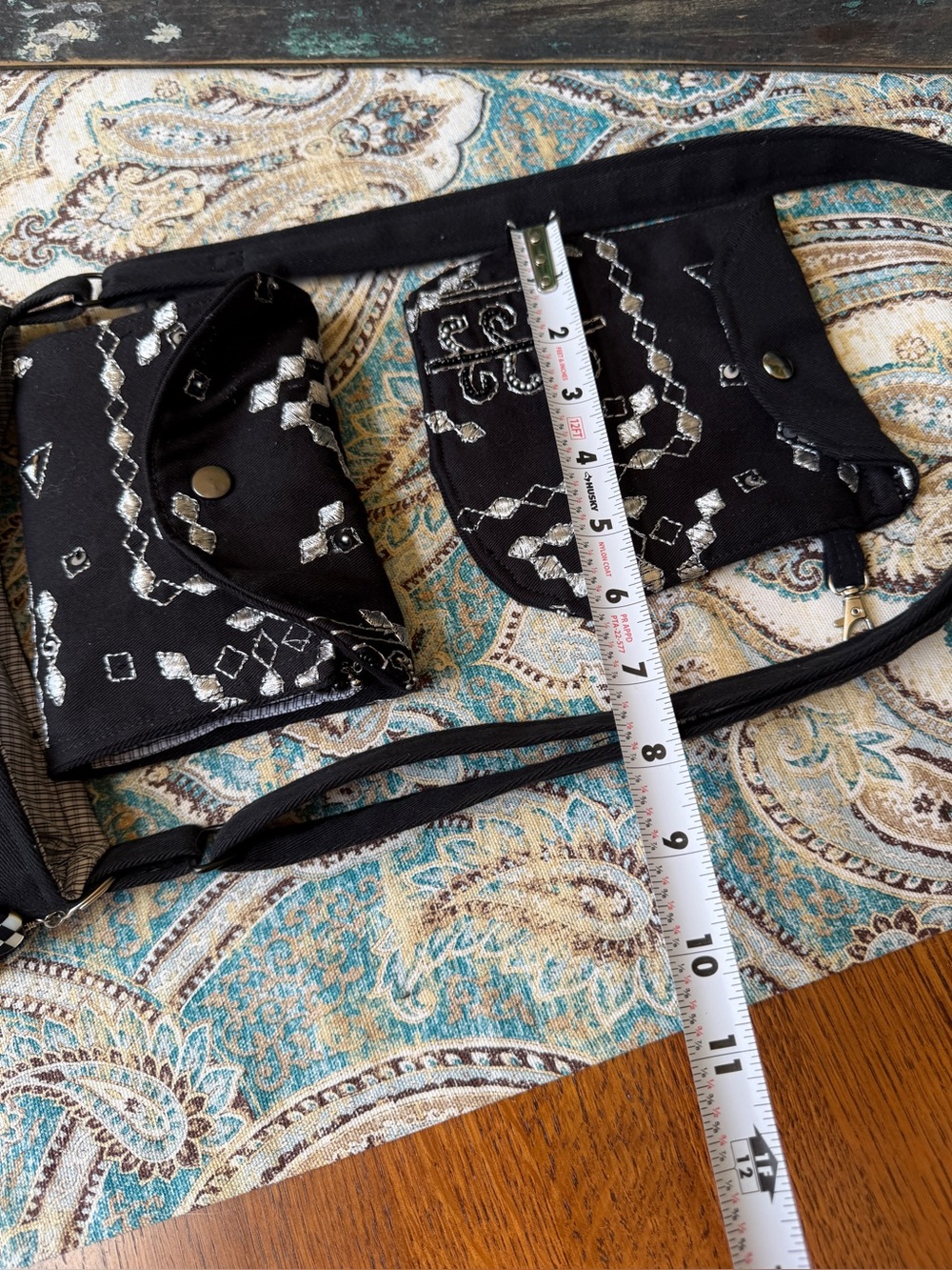 Crossbody Bag Wallet & Makeup Bag 3 Pc Set Handmade Black Silver Embroidered - Picture 11 of 12